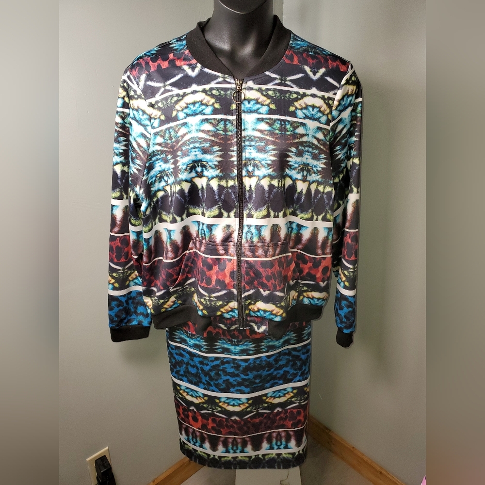 Fashion to Figure Plus Size Blue and Black Patterned Set